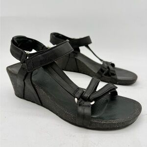 TEVA Ysidro Black Leather Cork Wedge Platform Heel Women’s Size 6
